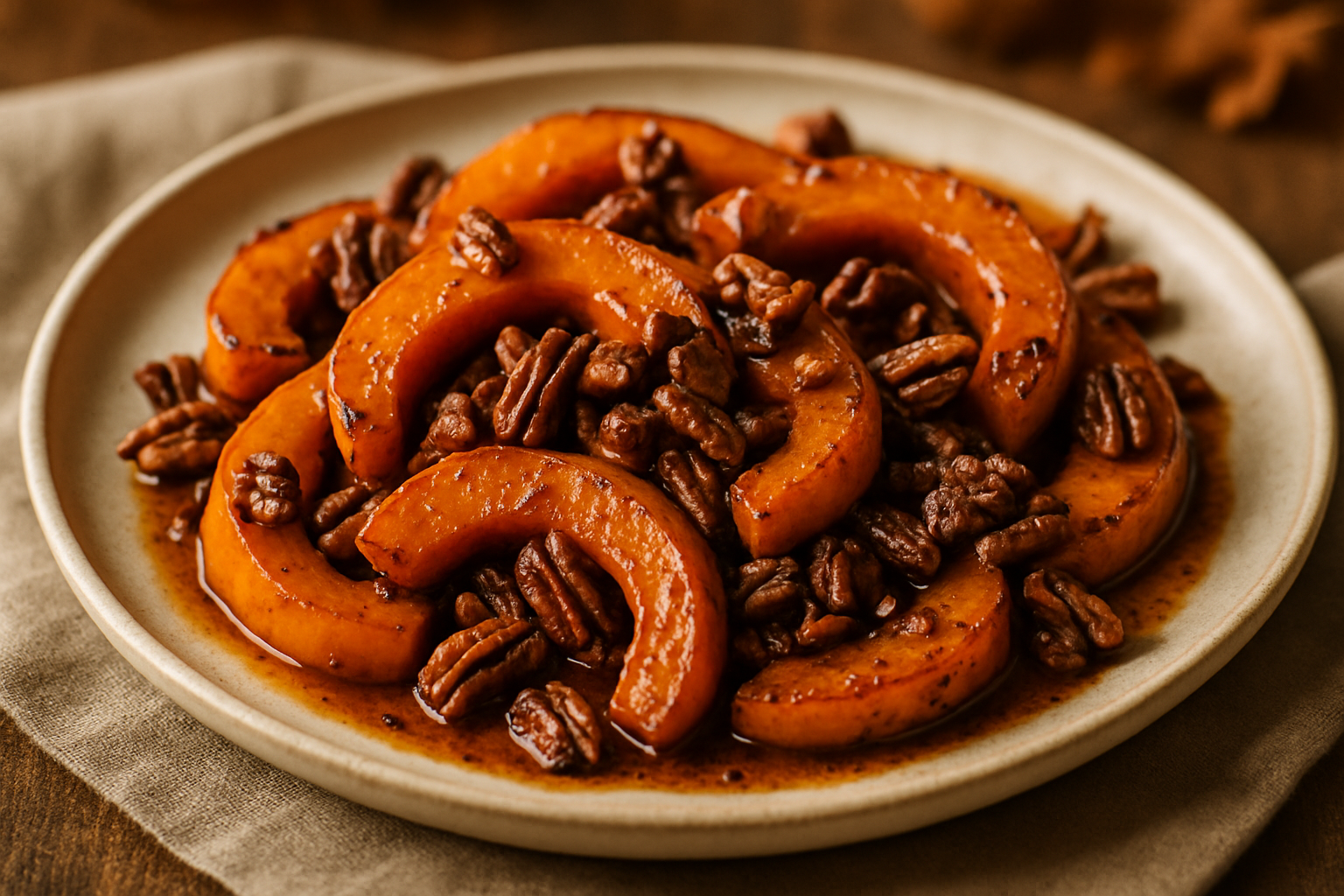 Spiced Bourbon-Maple Glazed Roasted Butternut Squash with Toasted Pecans
