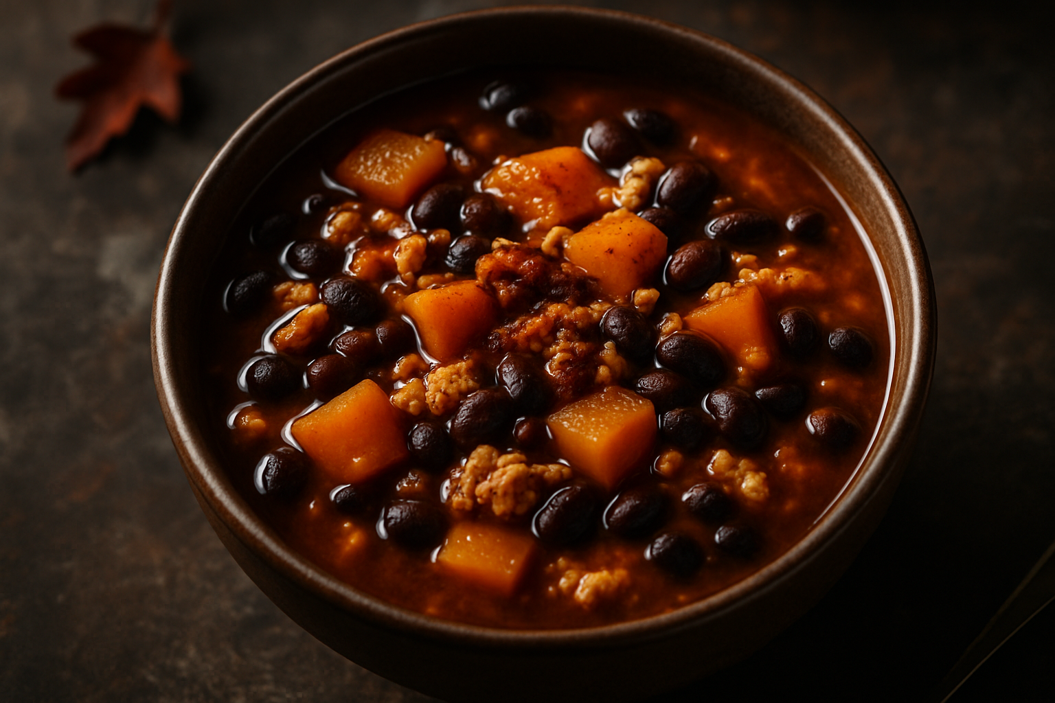 Spiced Bourbon Pumpkin and Black Bean Chili