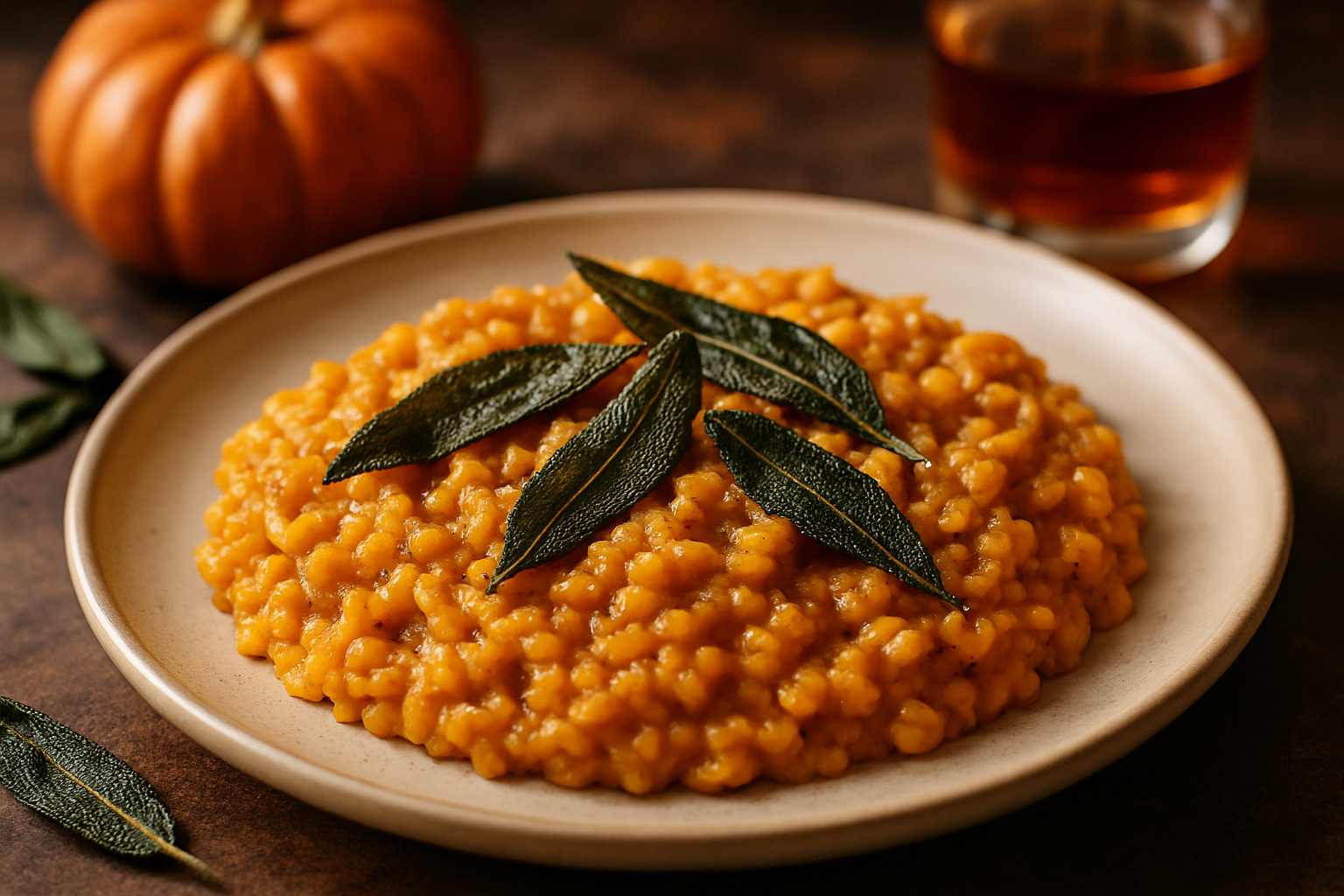 Spiced Bourbon Pumpkin Risotto with Crispy Sage