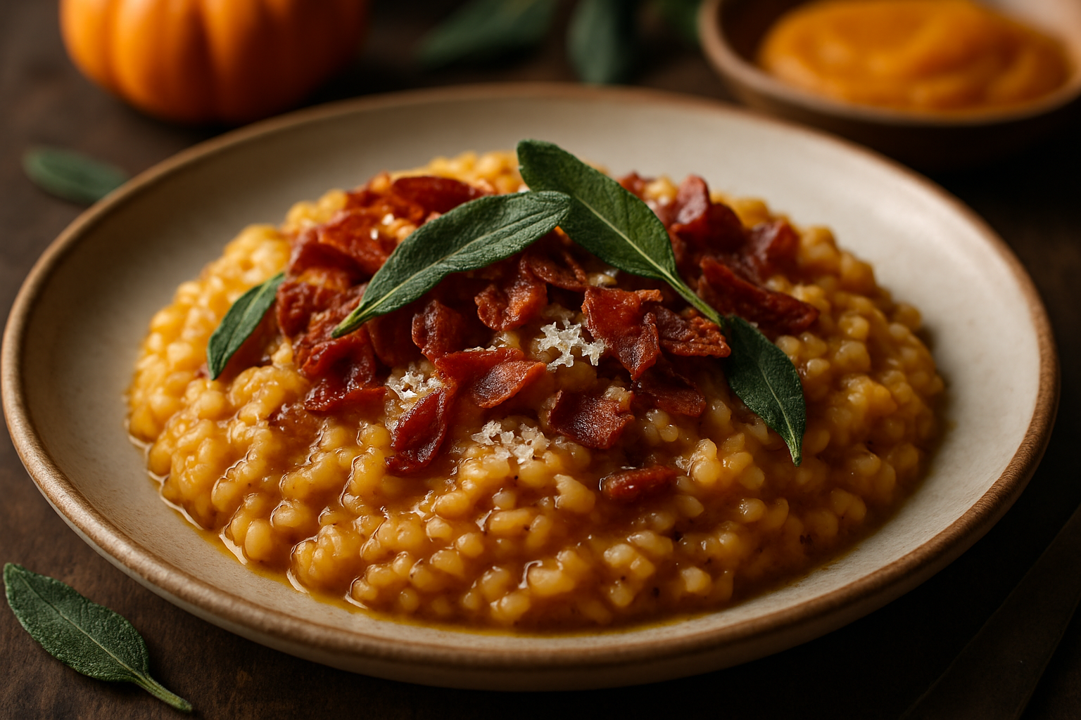 Spiced Bourbon Pumpkin Risotto with Sage and Crispy Pancetta
