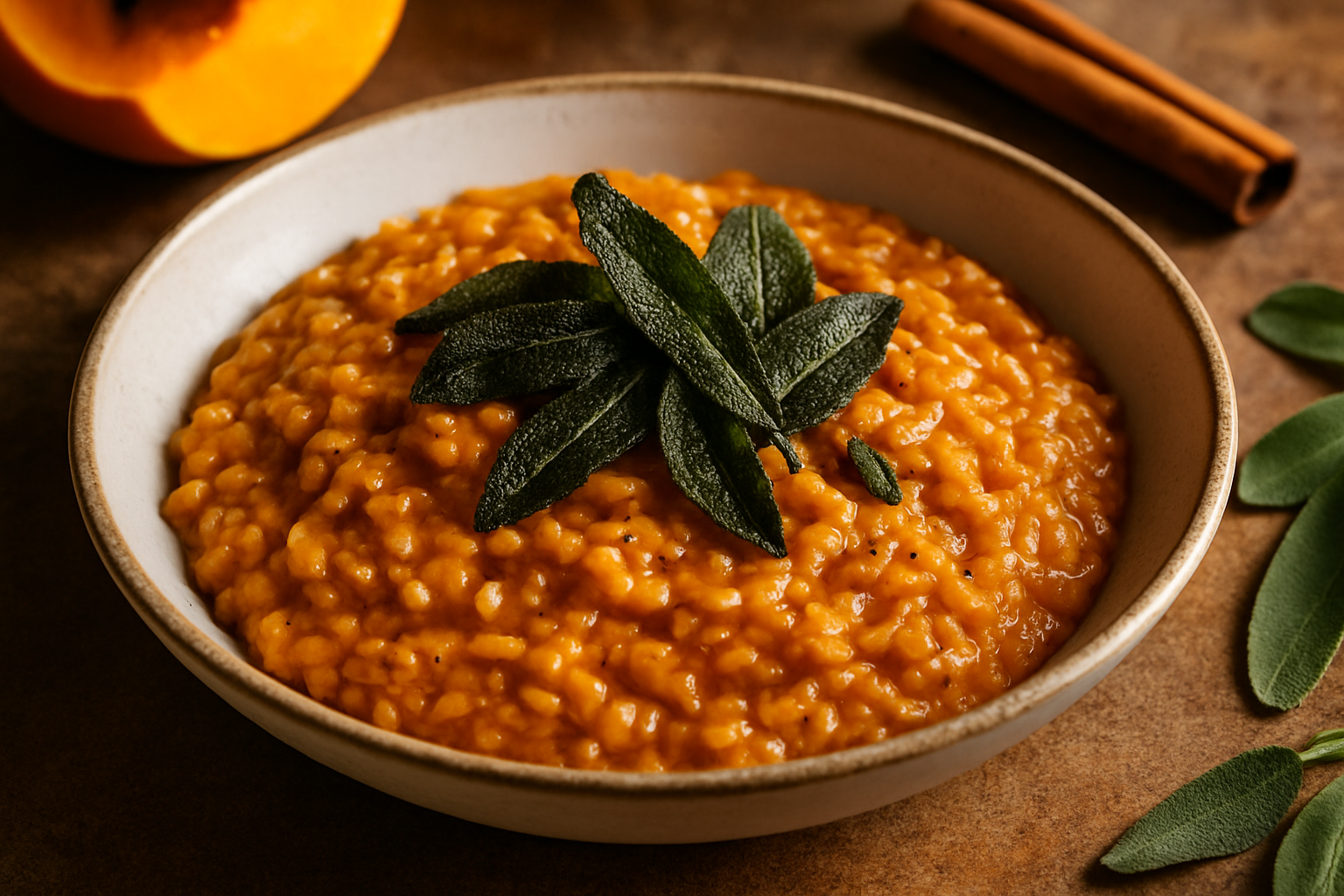 Spiced Pumpkin Bourbon Risotto with Crispy Sage