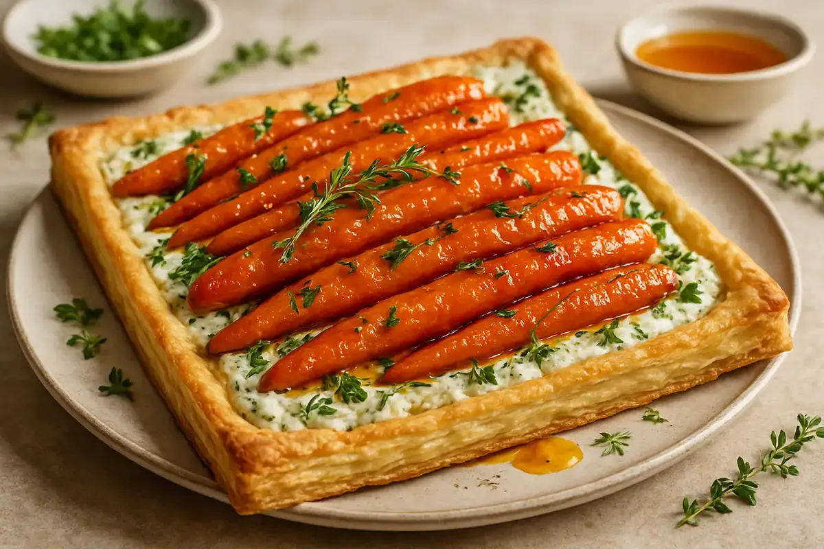 Spring Herb and Bourbon Honey Glazed Carrot Tart