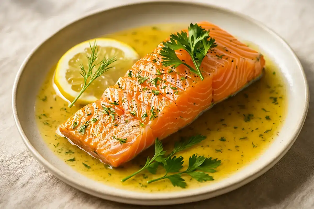 Spring Herb-Crusted Arctic Char with Bourbon Lemon Butter Sauce