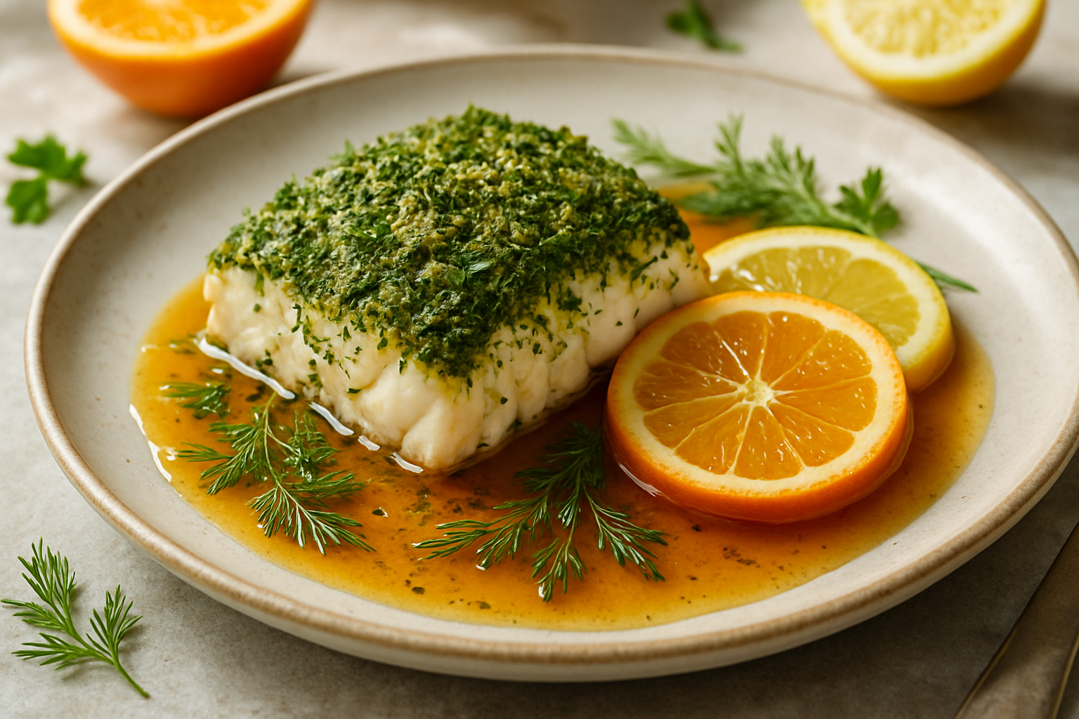 Spring Herb-Crusted Cod with Bourbon Citrus Glaze
