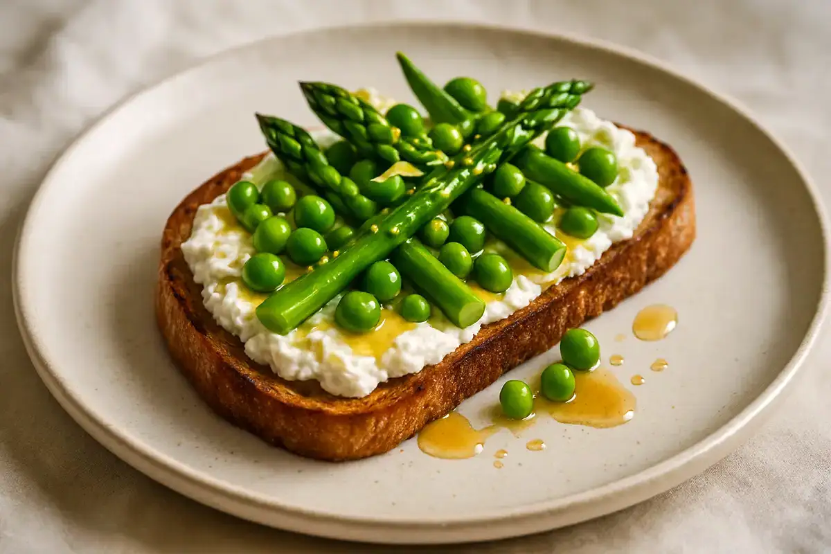 Spring Pea and Asparagus Bourbon Honey Tartine