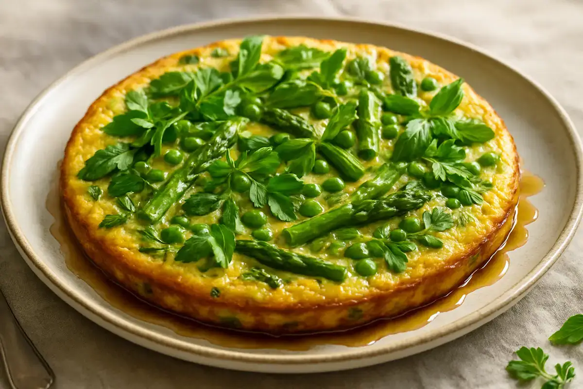 Spring Vegetable and Herb Frittata with Bourbon Honey Drizzle