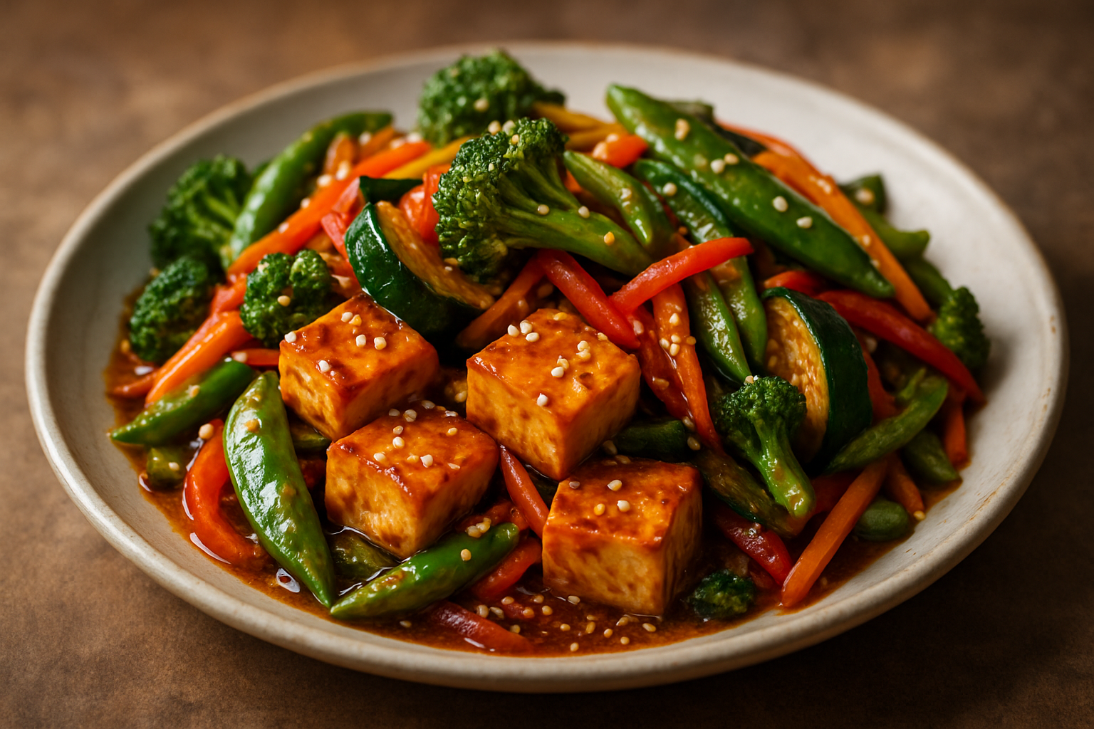 Vegetable Stir-Fry with Tofu and Sesame Sauce