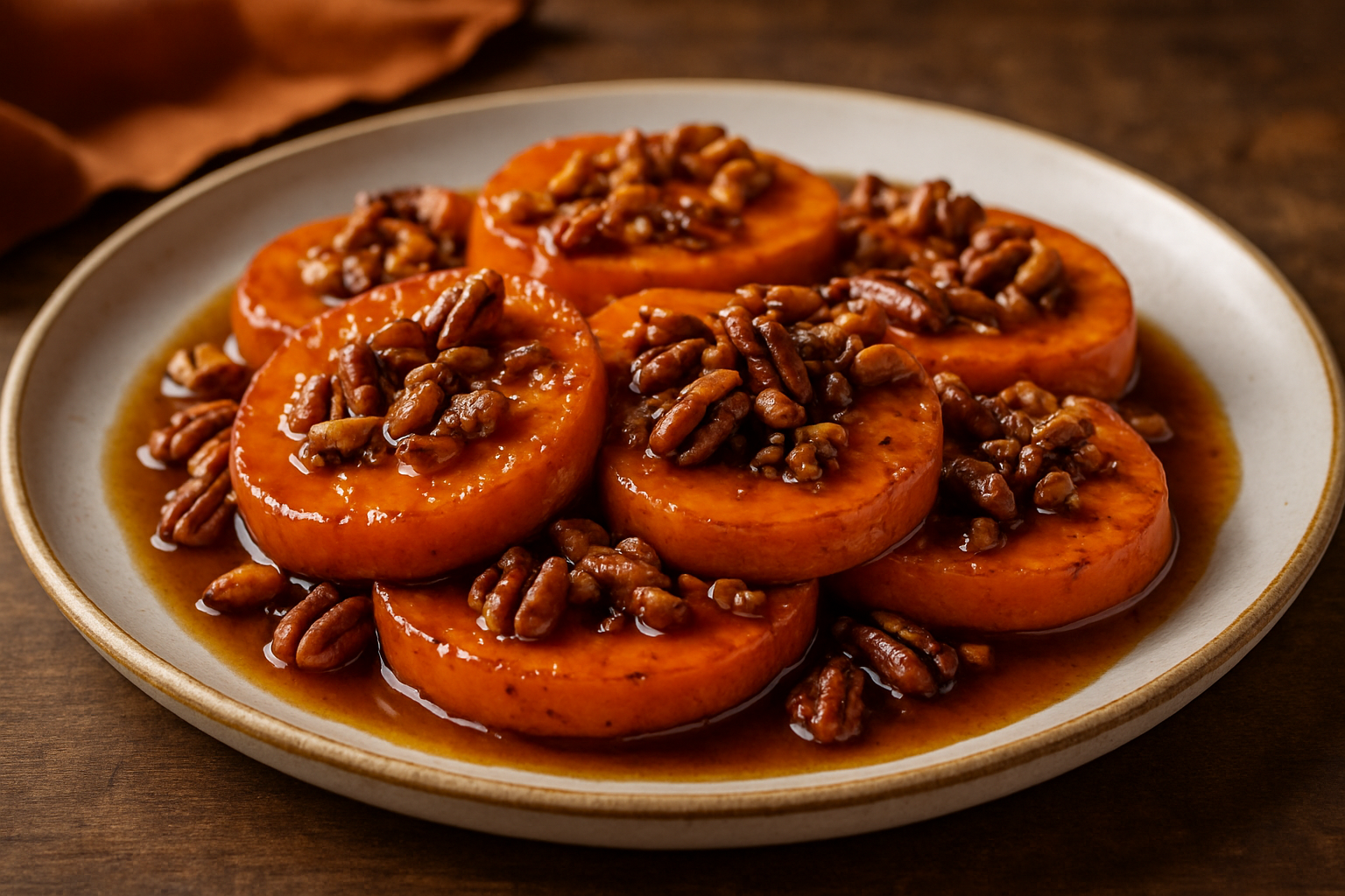 Whiskey-Glazed Sweet Potatoes with Pecan Topping