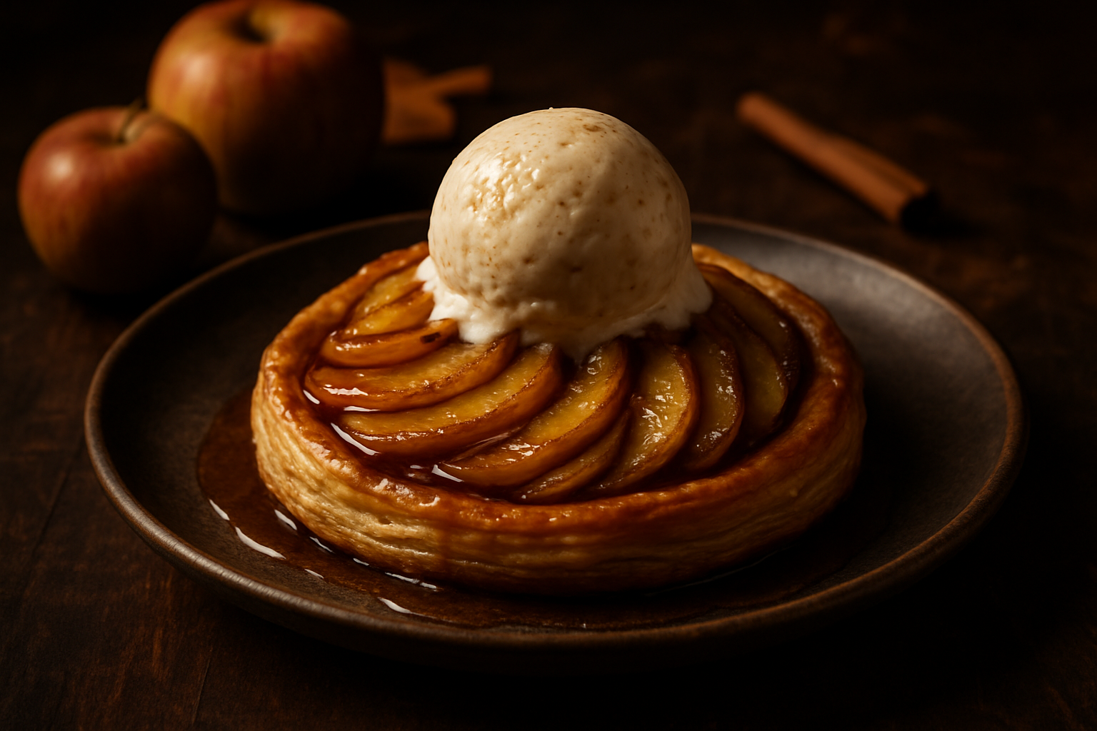 Whiskey-Infused Caramel Apple Tart with Bourbon Ice Cream
