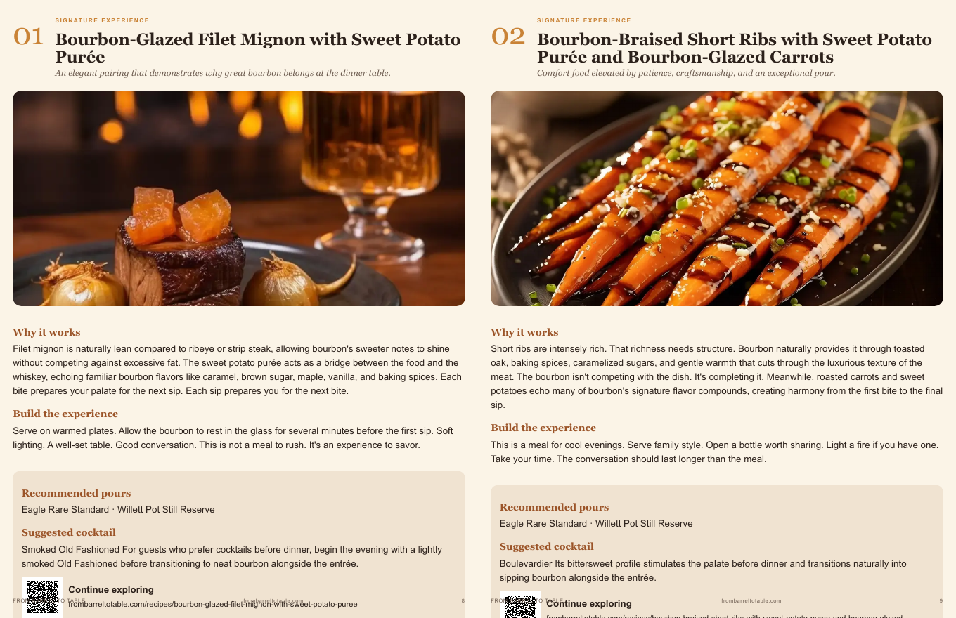 Two signature bourbon experience pages